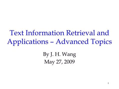 Advanced Topics and Applications