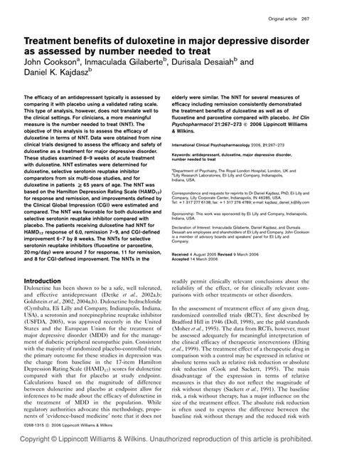 Benefits of Duloxetine