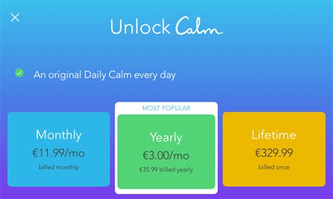 Calm App Pricing and Subscription