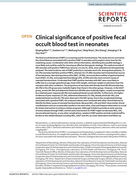 Clinical Significance of Fecal Occult Blood