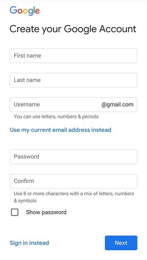 Create Account Step