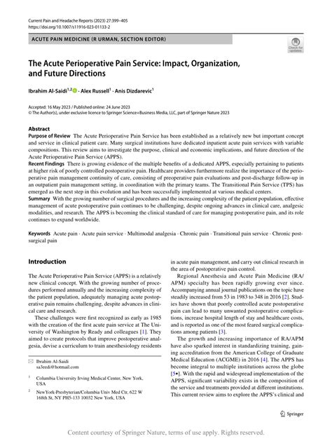 Future Directions in Pain Research