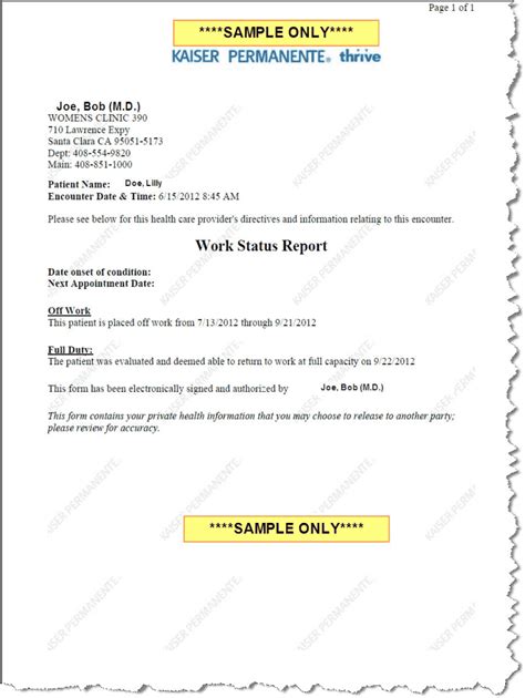 Kaiser Permanente Doctor Note Templates and Examples
