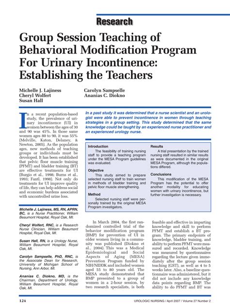 Behavioral Modifications for Urinary Incontinence