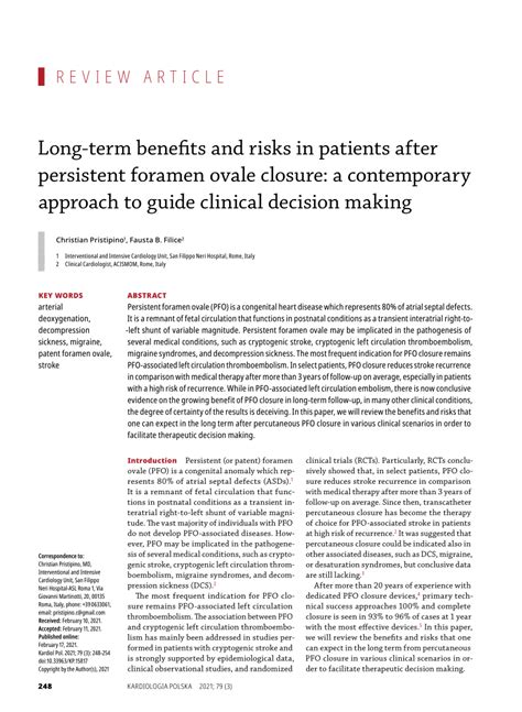 Benefits and Risks of PFO Closure