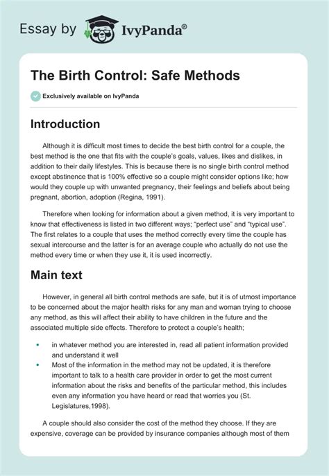 birth control conclusion