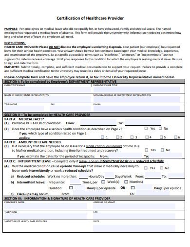 Certification of Health Care Provider