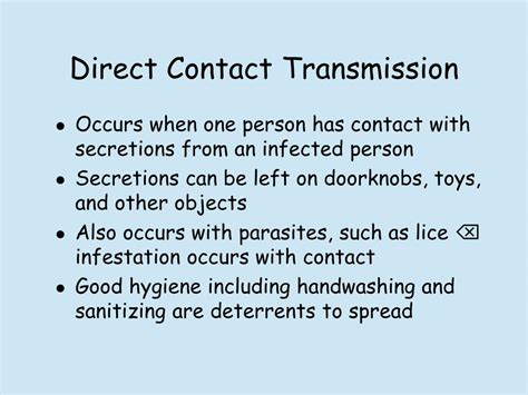 Direct contact transmission of hand diseases