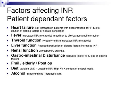 Factors affecting PT INR values