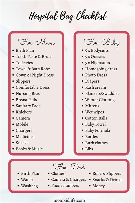 Hospital Bag Checklist for Mom