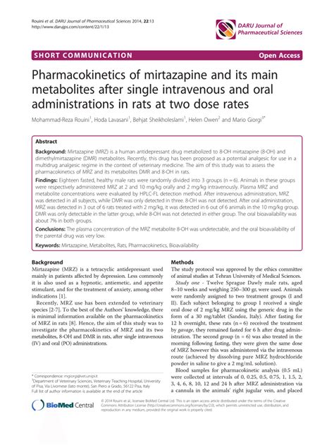 Mirtazapine Pharmacokinetics