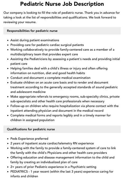 Pediatric Job Responsibilities