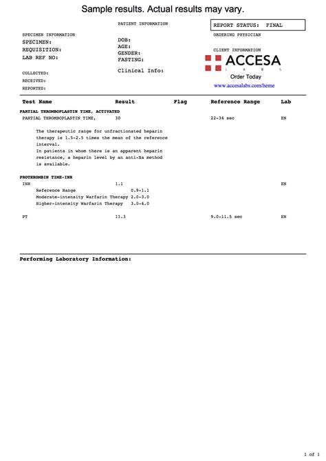 PT and INR Blood Test Results