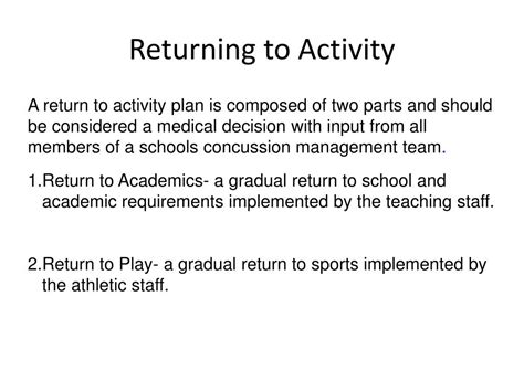 Returning to Activity