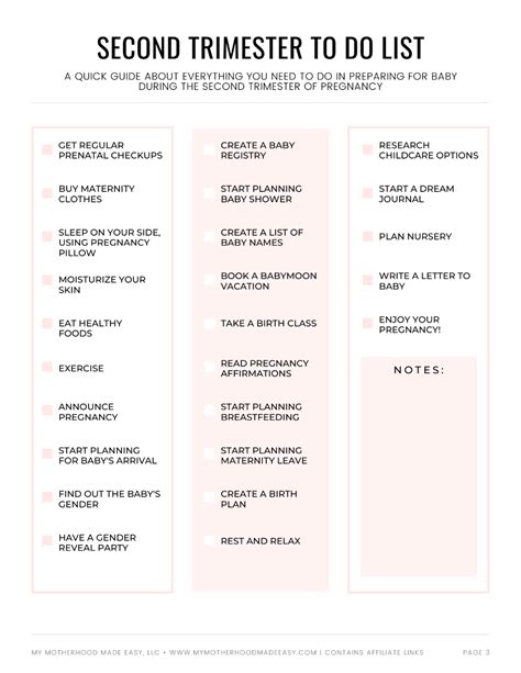 second trimester checklist